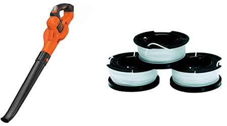 BLACK+DECKER GWC1820PCB-XJ Soffiatore 18V Litio Power Command, Velocita' di soffiaggio 280 Km/h & A6485-XJ Kit Tre Rocchetti Filo Nylon Reflex, Multicolore