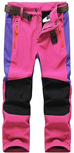DAFENP Kinder Softshellhose Skihose Warm Gefüttert Thermohose Winter Wasserdicht Winddicht Schneehose Jungen Mädchen Wanderhose KZ0056-Pink-140/152