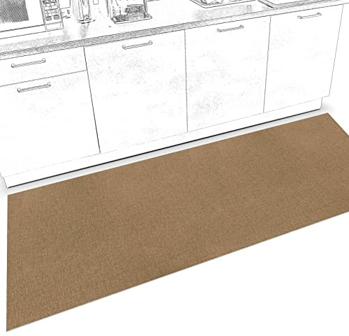ANRO Küchenläufer Küchenteppich rutschfest Teppich Läufer Teppich Küche Läufer Flur Küchenmatte Flurläufer Textiloptik Uni Beige Abwaschbar 160 x 67cm