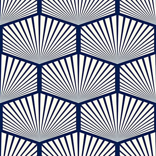 ReWallpaper 44.5CM X 7M Papier Peint Mural Moderne Lavable Rayé Bleu et Blanc Géometrique Hexagone Auto-adhésif Chambre Adulte Moderne Salle de Bain Amovible Résistant à l'eau