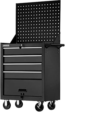 KIZQYN Werkzeugkoffer Werkzeugkiste Heavy Duty Rollwagen Stahl Rolling Tool Box 5 Schubladen Wagen, professionelle Werkzeugkiste mit abschließbaren Schubladen und Rückwand, schwarz Werkzeugkästen