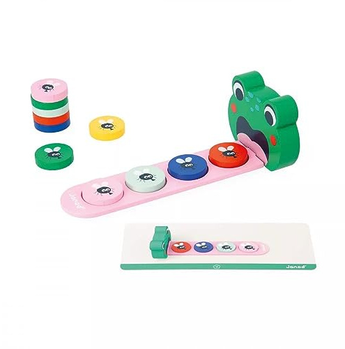 Janod Pädagogische Reihe-Froschalgorithmen-Farben und Serien Lernen-Lernspielzeug für Kinder-Froschspiel-ab 36 Monaten, J05088, bunt