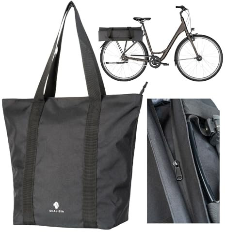 KHALISIA Fahrradtasche faltbar – Roll-Up Shopper – Einkaufstasche Fahrrad – mit Reißverschluss und viele Innenfächer – Fahrrad Gepäckträgertasche – für Uni, Reisen, Freizeit & Einkauf