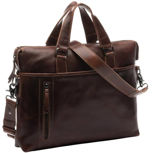 SID & VAIN Sac Ordinateur Portable Cuir véritable 15.4 Pouces London Mallette Professionnelle bandoulière Grand pour Hommes et Femmes Serviette de Travail Etudiante Marron