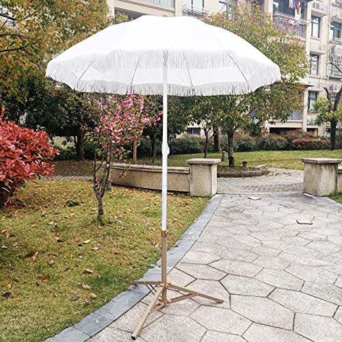 CHEMYO Parapluie de Plage, Parasol de Cour à Pompons, Parapluie Décoratif de Parasol de Protection UV, Poteau de Parapluie Blanc, 160cm 5.2ft sans Base