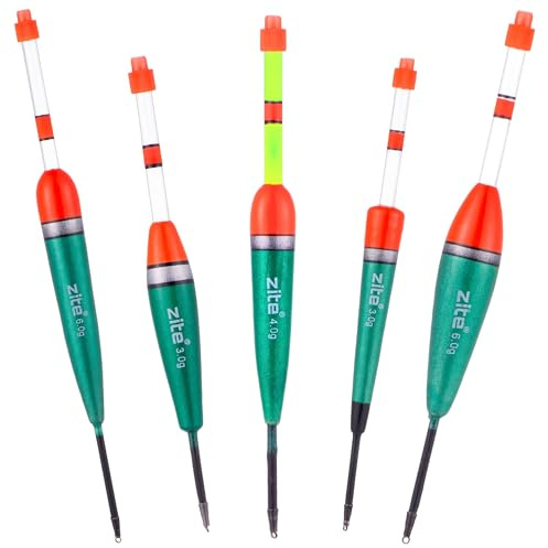 Zite Fishing Knicklicht-Posen Set | 5 Stück Posen-Sortiment mit | Knicklichthalter 3g, 4g, 6g | Schwimmer Pose Angeln für Nachtangeln | Aal, Karpfen, Zander Angelzubehör