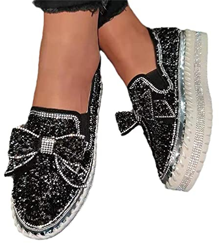 tinetill Sneaker Donna Sneaker con Strass Scarpe da Corsa con Paillettes Plateau Scarpe Piatte Mocassini Glitter Sneakers Scarpe Casual Scarpe Slip-on Scarpe da Passeggio con Paillettes