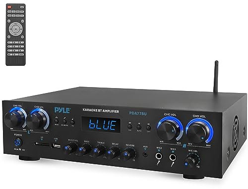 Pyle 800 Watt Home Theater Amplifier Stereo Receiver with Bluetooth Wireless Streaming, Independent Mic Echo & Volume Control, MP3/USB/SD/AUX/FM Radio