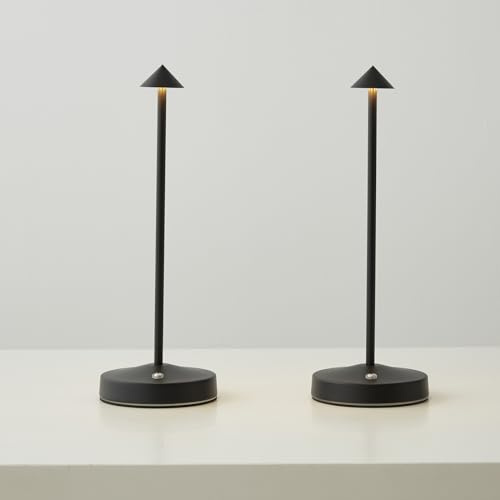 2 PACK Cordless Lamps,Battery Rechargeable Table Lamp,Portable Lamps,2 Level Brightness Dimmable Night Light,Minimalist Design, Cordless Table Lamps for Living Room/Restaurant/Couple Dinner(Black)