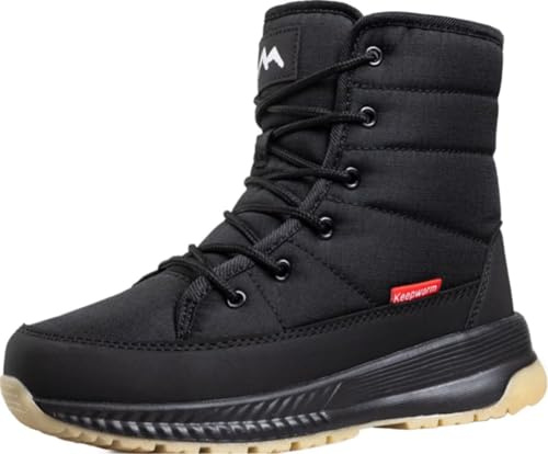 GILKUO Botas de Nieve Mujer Descanso Impermeable Zapatos Invierno Zapatillas Forradas Calientes Pelo‌ Térmicas Cómodas Cordones Negro Talla 37