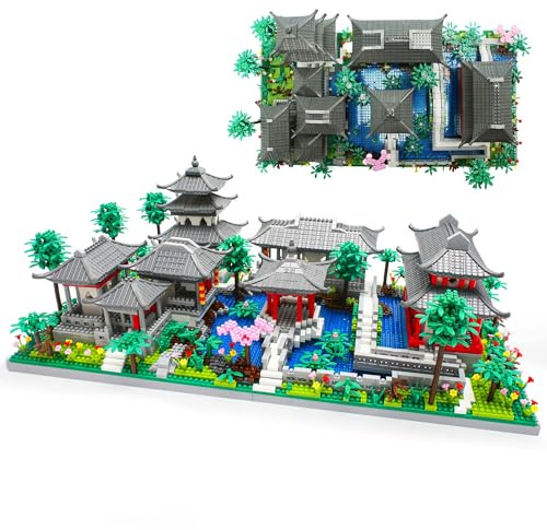 Seyaom Micro Mini Chinese Architecture of Suzhou Garden with Cherry Blossom Tree Building Blocks Set with LED Light, Botanical Collection Building Set for Adults, 14+ Teens (3888 Pcs)