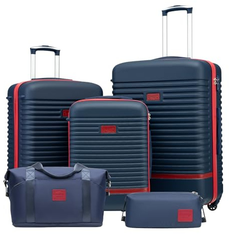 COOLIFE Koffer Set 5tlg, 20+24+28 Koffer mit Reisetasche & Kulturbeutel | Reisekoffer Set für Familienausflug, Leichter ABS Hartschale, TSA-Schloss, YKK-Reißverschluss, 360° Rollen, Teleskopgriff