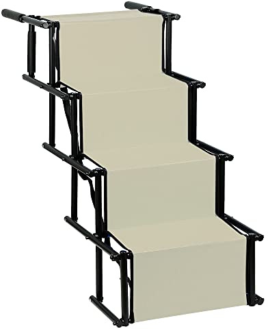 Premium Hundetreppe - Hund-Einstiegshilfe gelenkschonend | Hunderampe klappbar Klapprampe für große und kleine Hunde Katzentreppe faltbar, Hunderampe tragbar Tiertreppe für Hunde und Katzen (beige)
