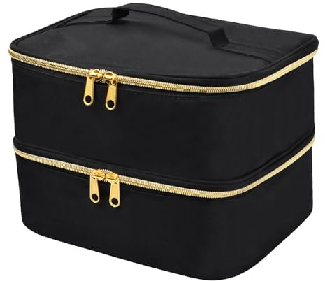 volumoon Nagellack Aufbewahrung Tasche Groß,Tragbare Tragetasche für UV Lampe, Doppelschicht Nagellack Tasche Organizer, Multifunktionale Kosmetiktasche, Schwarz