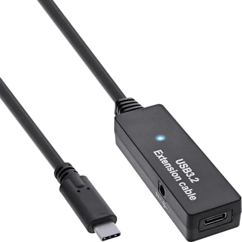 InLine USB 3.2 Gen.1 Aktiv-Verlängerung, USB-C Stecker an USB-C Buchse, Reapter-Kabel mit Signalverstärkung, lange Distanzen, für Festplatten, Drucker, Webcams, Tastaturen und mehr, 5m, 35650C