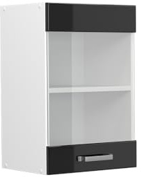 Vicco Pensile universale R-Line, Nero lucido, 40 cm con anta in vetro, per la conservazione di oggetti domestici e di uso quotidiano