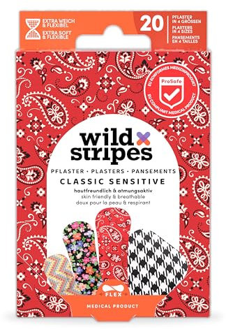 Wild Stripes Pflaster Set I Fingerpflaster I Classic Sensitive Fashion I Pflaster Sensitiv Hautfreundlich I Wundpflaster I 24h Schutz I Stylisch I 20 Stück