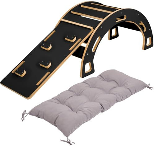 Obubu - Set 4in1 Arche d'escalade, Bascule, Coussin pour Arche d'escalade, Toboggan - Arche Montessori Bebe à Partir de 1 an - Arche Motricité - Structure d'escalade Intérieur - Jeu d’Enfant - Noir