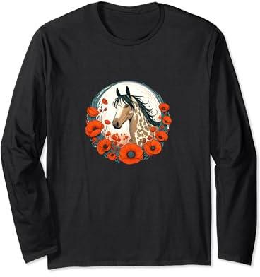 Niedlicher Appaloosa Pferd Kunst Mohnblume Blumenkranz Langarmshirt