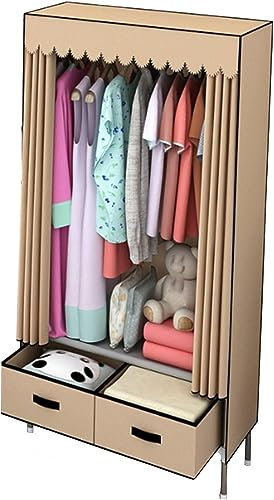 SZITW Kleiderschrank Tragbarer Kleiderschrank aus Segeltuch, Stoffschrank mit Kleiderstange und 2 Schubladen, Faltbarer Kleiderschrank-Aufbewahrungsorganizer, Braun-70 x 48 x 165 cm
