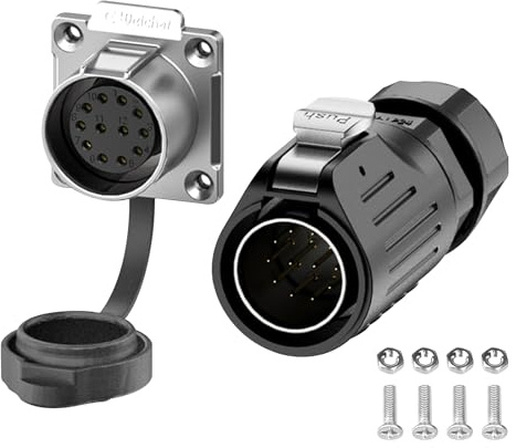 E-WeiChat EW-LP24 Wasserdichter Industriestecker IP68 Schnelles Einstecken Luftfahrt-Anschluss Anti-Interferenz Rundstecker Schnelle Freigabe Anschluss M24 2-24 Polig Flanschstutzen (12 Polig)
