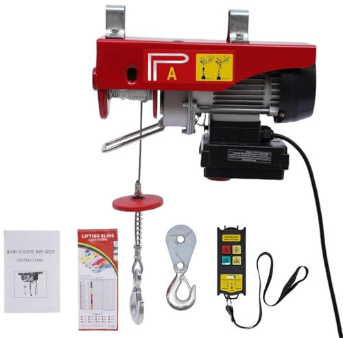 DAOHHFO Elektrische Seilwinde, 220V 510W Elektrische Seilhebezug Hebekran Motorwinde 12M Seilhebezug+Fernbedienung+Not-Aus-Schalter 100/200KG Seilwinde für Haus, Werkstatt, Garage