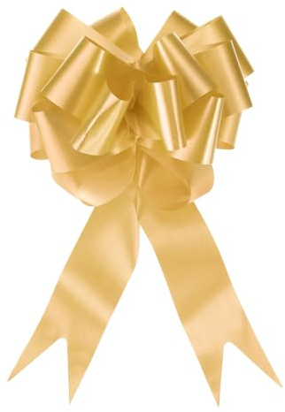 QUARKZMAN 10 Stück Geschenk Schleife mit Geschenkbänder Große Ziehschleife 15cm Geschenkschleife Schleifenband Dekoration für Geschenkverpackung Hochzeit Auto Geburtstag, Gold