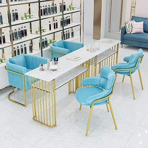 Tragbarer Maniküretisch aus Marmor mit doppelschichtigem Aufbewahrungsregal für Salon Spa Gold (80 x 45 x 75)