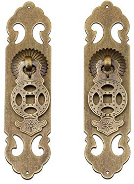 CHFYIJYHM knob,Door Handles,Handle,2Pcs Chinese Vintage Style Antique Brass Pull Handle Knobs Drawer Cabinet Bookcase Wardrobe Doors and Windows Straight Plate Handle