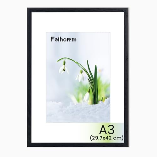 Feihorrm Bilderrahmen, A3 Fotorahmen aus Eiche, Mit gehärtetem Glas, Für 29,7x42 cm-Fotos ohne Passepartout oder 20x28,7 cm-Fotos mit Passepartout (Schwarz, A3 (29,7x42 cm)/ 1x)