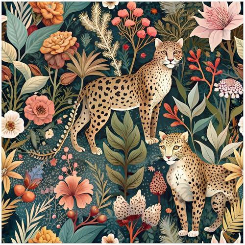 HAOKHOME Forest Wallpaper Self Adhesive Floral Jungle Leopard Animal Forest Removable Stick on Contact Paper for Home Decor Green/Brown/Pink 3m x 44.5cm