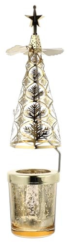ORFOFE 1stück Goldener Weihnachtsbaum Kerzenhalter Rotierender Teelichthalter Für Stimmungsvolle Tischdekoration Für Festliche Anlässe Und Winterveranstaltungen