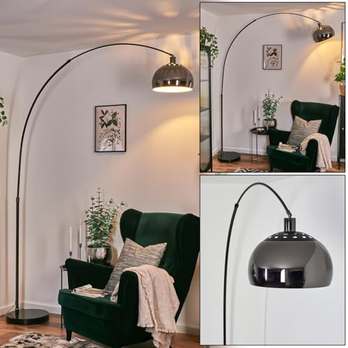 HOFSTEIN Stehleuchte Baloca, Stehlampe aus Metall in Schwarz/Chrom/Rauch/Weiß mit Marmorfuß, verstellbare Leuchte im Vintage-Design, Lichteffekt u. Fußschalter, E27, Wohnzimmer, Schlafzimmer, Büro