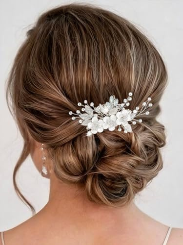 Zoestar Blumen-Hochzeits-Haarkamm, Strass, Kopfschmuck, Braut-Haarschmuck für Frauen (Silber, Einheitsgröße)