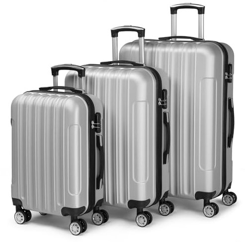 LALAHO Kofferset 3 teilig, Reisekoffer Set, Hartschalen Koffer Set aus ABS, Gepäckset mit Teleskopgriff, Handgepäck, Grau