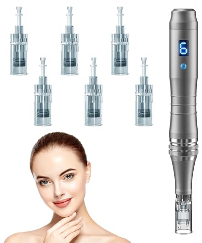 Microneedling Stamp Pen, Derma Stamp Pen, 0.25mm DermaStamp System, Derma Roller Alternative, Microneedle Micro Needle Skin Care Tool for Men Women Home Use