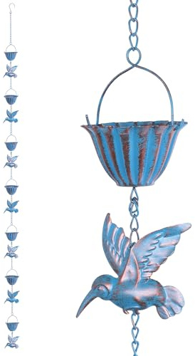 Guniata Regenkette,Dachrinnenkette Regenablaufkette mit S-Haken,Regenkette Ablaufkette,Längenverstellbar,Regenkette mit Seerosen-Imitation,für Außenbereich,Haus,Gartendekoration (Blau)