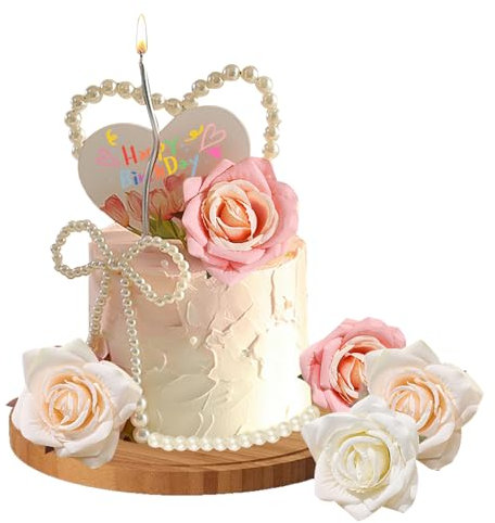 BSITSSS 5 Pezzi Fiore Decorazioni Torta Compleanno, 4 Pezzi Perla Topper per Torta, Set di Decorazioni per Torte Moda, Decorazione per Torte di Compleanno per Decorazione per San Valentino