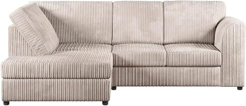 Bliss Furniture's Luxurious Jumbo Cord High Back 4-Seater Left Hand Corner Sofa: Transform Your Living Space and Style (Cream, Left Hand Corner)