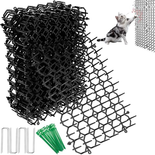 12 st 15 x 20 cm kattmatta i plast med 8 U-formade pinnar och 20 buntband, anti-katt-hundspikar, djuravvisande mattor, grävpropp med stickremsa, husdjursnät för trädgård, staket, gräsmatta