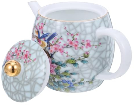 VICASKY Decorative Teapot Kit Hand Painted Ceramic Teapot Flower and Bird Tea Pot for Home and Office Tea Serving Heat Resistant Table Display for Home and Office Serving Table 5.51 in