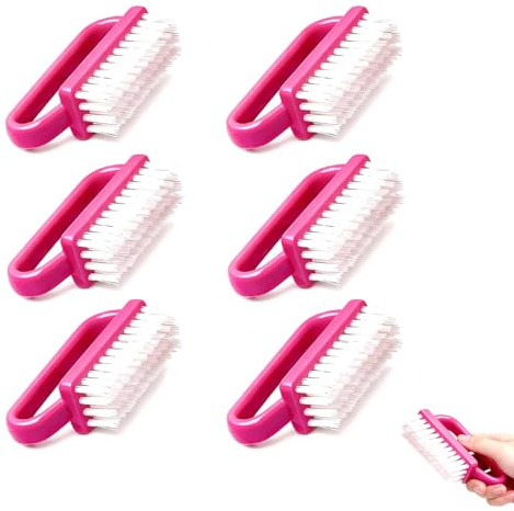 Xynovate Cepillo De Uñas, Cepillo De Mano De Plástico, Cepillo De Uñas Con Mango Curvado Para Limpieza De Dedos Y Uñas Manicura De Fregado Como Para La Limpieza De Zapatos(Rojo rosa, 6)