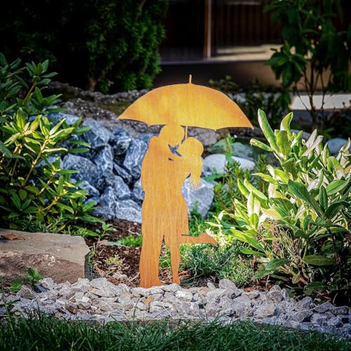 JACKANNA Gartenstecker Herbst Edelrost Küssendes Paar Gartenstecker-einfach einsteckbare Rostdeko aus hochwertigem Cortenstahl - Gartendeko rost (2)