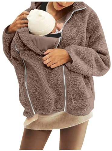 Giacca premaman da donna 2 in 1, giacca invernale calda con orsacchiotto, soffice giacca in pile spesso caldo cappotto premaman da donna, Caff, XL