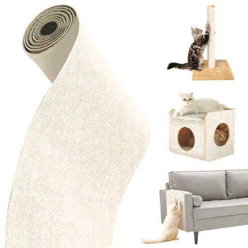 Selbstklebend Kratzteppich Katze Wand, dellyy Kratzteppich Kratzmatte Wand Kratzmatte für Katzen, Kratzschutz Sofa Katze, Climbing Cat Scratcher für Teppiche Sofas Möbel (Warmweiß, 200×40 cm)