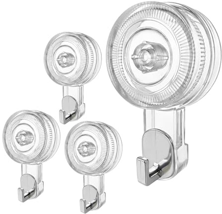 AMFUN 4 Piezas Gancho de Ventosa Extra Fuerte sin Agujeros 5kg, Transparente Reutilizable Impermeable para Baño, Cocina, Ventana y Puerta