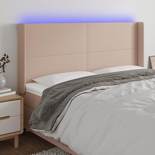 Frdhee Wandkissen Bett, LED Kopfteil Cappuccino-Braun 203x16x118/128cm Kunstleder Kissen Rückenkissen für Betthaupt Bettzubehör Schlafzimmer, Schlafzimmer Kopfteil