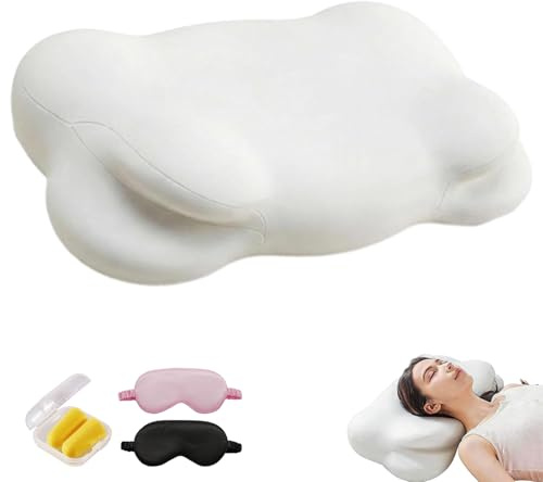 ERBIMOS Cloud Pillow, Ergonomic Memory Foam Cloud Neck Pillow, Adjustable Dual Height Cervical Support with Breathable Cooling Pillowcase for Side Back Stomach Sleepers (White)