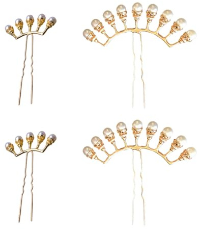 TEHAUX Bâtonnets à Cheveux en Alliage Or Vintage Perles, Légers et Faciles à Retirer, 4pcs, Accessoires Coiffure pour Danses et Performances Style Chinois Délicat