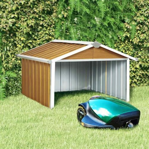 Lumanois Capanno per Robot Tosaerba 92x97x63 cm Acciaio Zincato Marrone,Casa e Giardino,Prato e Giardino,Vita all'aperto,Strutture da Esterno,Casette da Giardino,8.7kg-150910